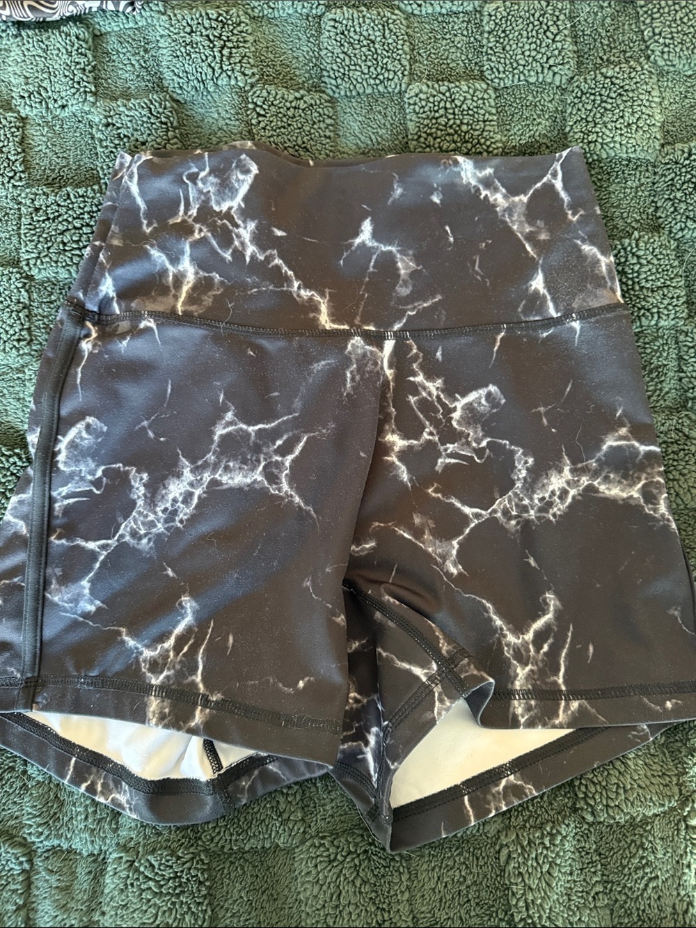 BuffBunny Black Marble Print High-Waist Bike Shorts